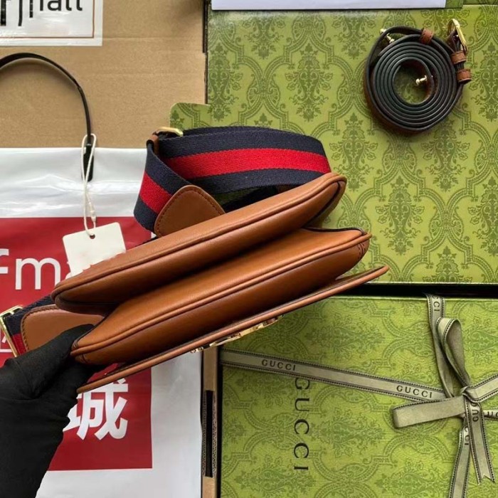 Gucci Women GG Blondie Shoulder Bag Cuir Leather Round Interlocking G