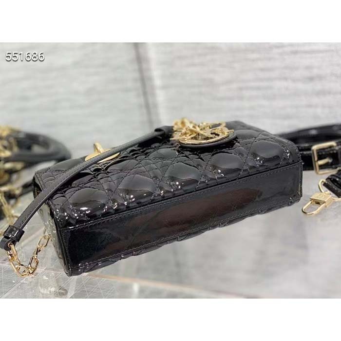 Dior Women CD Small Lady D-Joy Bag Black Patent Cannage Calfskin