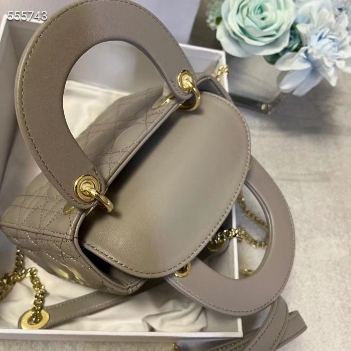 Dior Women CD Mini Lady Dior Bag Stone Gray Cannage Lambskin