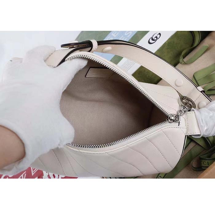 Gucci Women GG Blondie Small Shoulder Bag Round Interlocking G White Leather