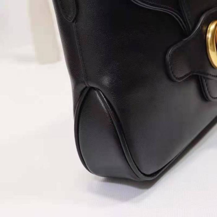 Gucci Unisex Small Messenger Bag with Double G Black Leather Antique Gold-Toned Hardware