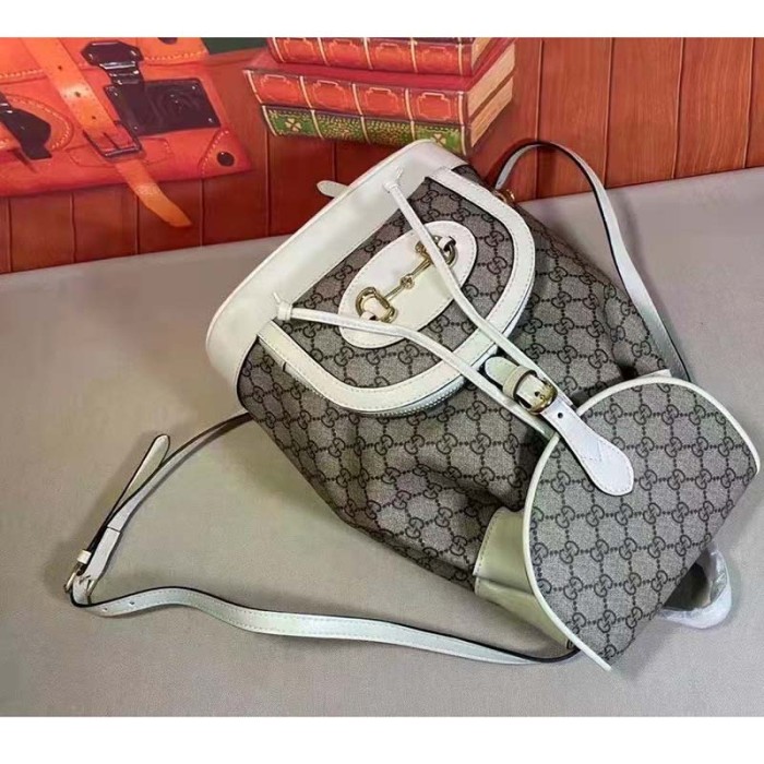 Gucci GG Unisex Gucci 1955 Horsebit Backpack White/Ebony Supreme Canvas