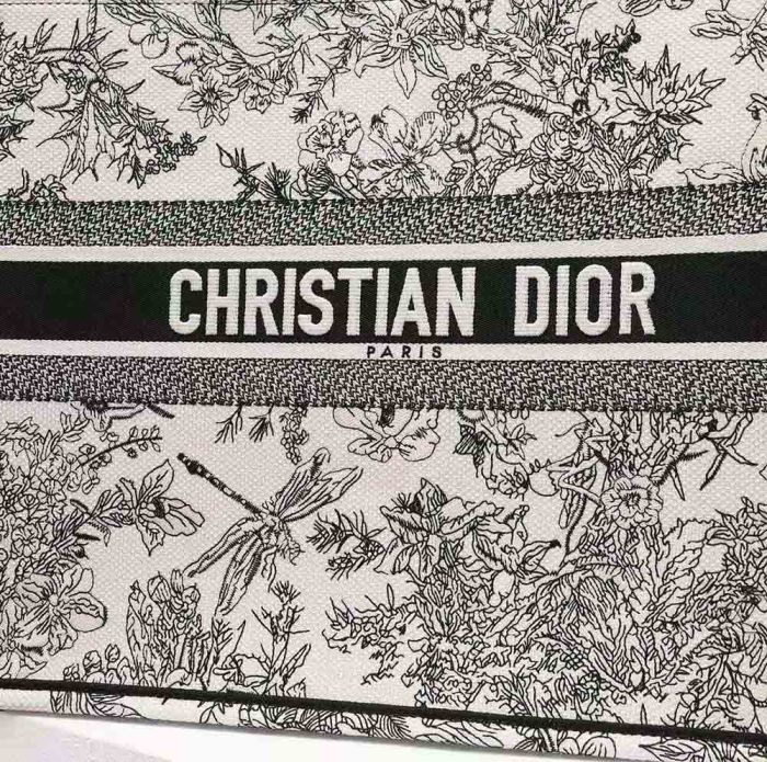 Dior Women Large Dior Book Tote Blue Toile De Jouy Flowers Embroidery