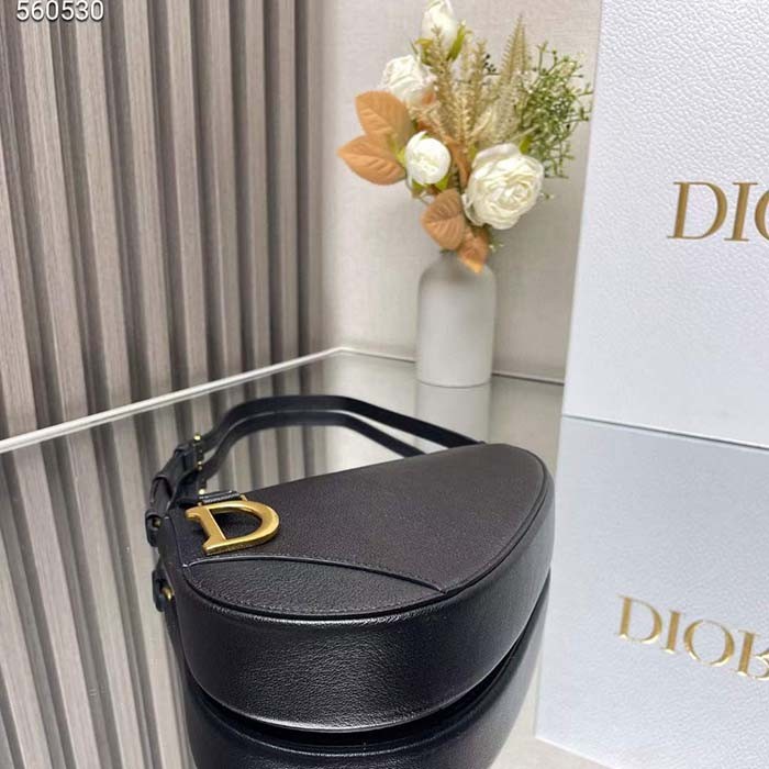 Dior CD Women Saddle Rodeo Pouch Black Goatskin