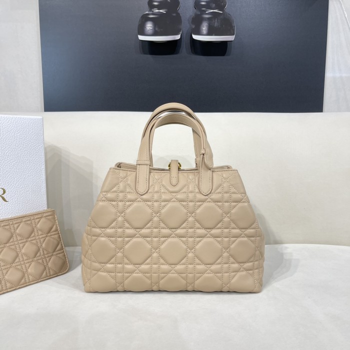 Dior Women CD Large Dior Toujours Bag Powder Beige Macrocannage Calfskin