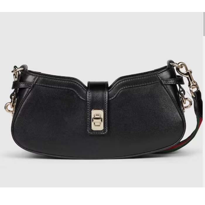 Gucci Women GG Moon Side Mini Shoulder Bag Black Leather Turn Lock