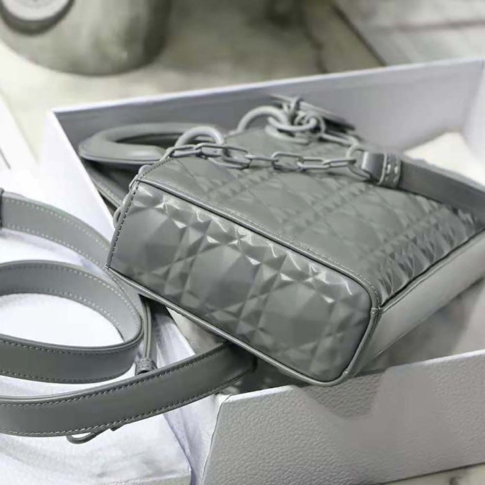 Dior Women Lady D-Joy Bag Gray Cannage Calfskin with Diamond Motif