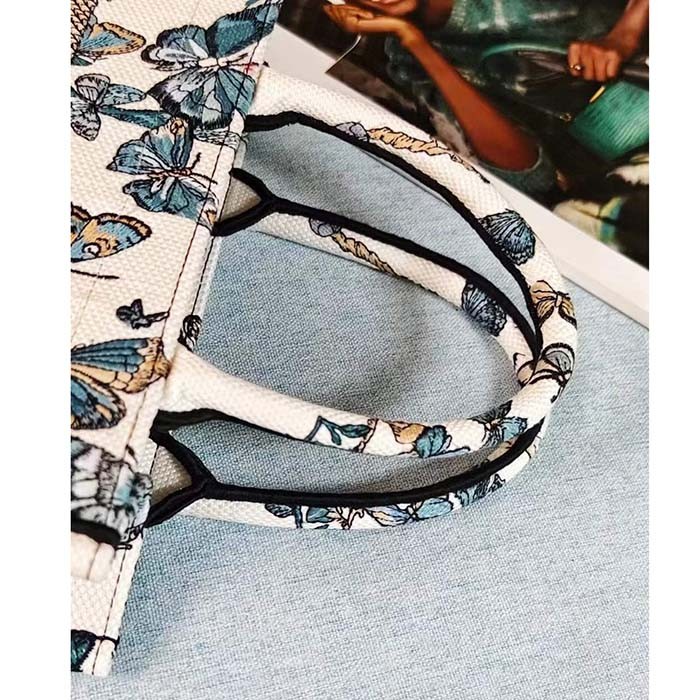 Dior CD Women Large Dior Book Tote White Blue Toile De Jouy Mexico Embroidery
