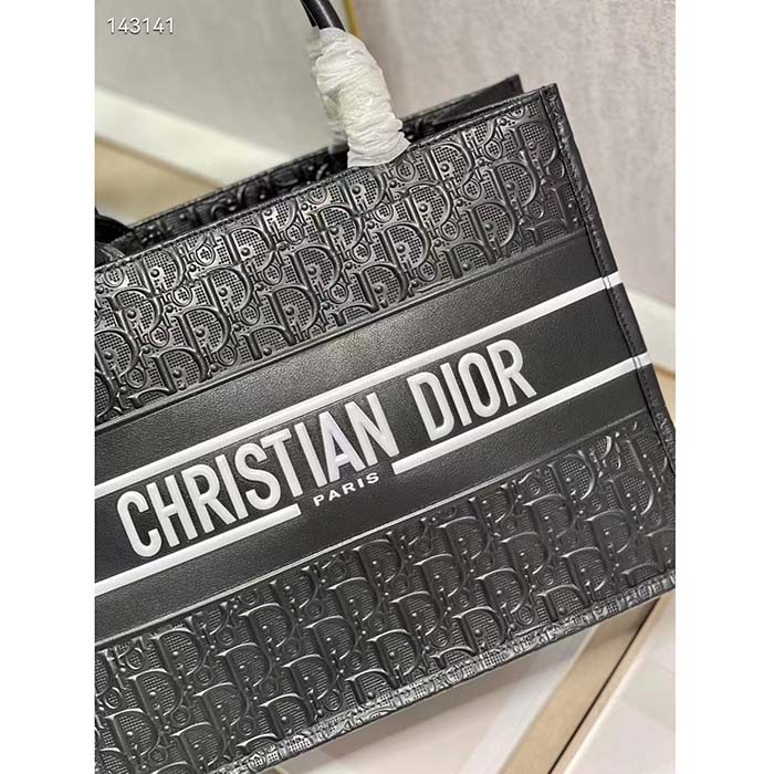 Dior Women CD Medium Book Tote Black Perforated Embossed Dior Oblique Calfskin