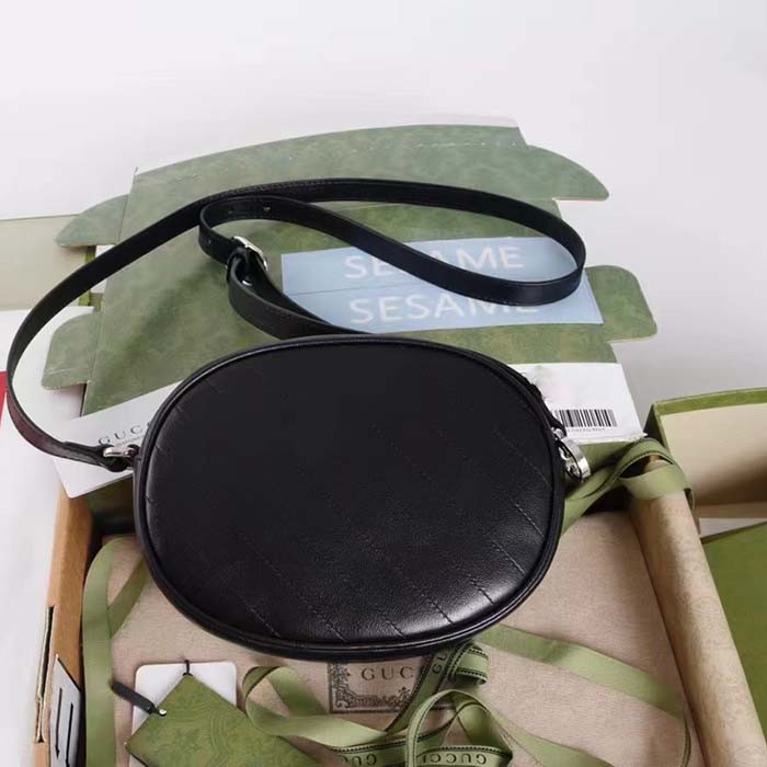 Gucci Women GG Blondie Mini Shoulder Bag Black Leather Round Interlocking G Patch