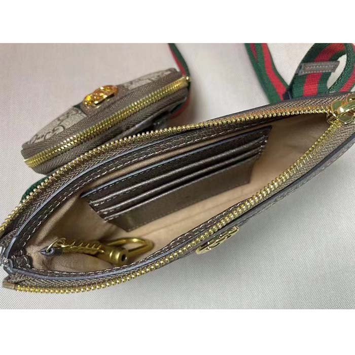 Gucci Unisex Ophidia GG Heart Utility Belt Coin Purse Pouch Beige Ebony Supreme Canvas