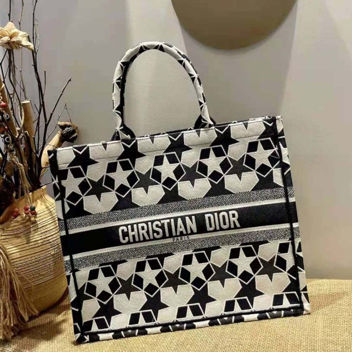Dior Women Large Dior Book Tote Blue and White Dior Etoile Embroidery