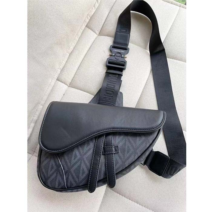 Dior Unisex CD Saddle Bag Black CD Diamond Canvas Smooth Calfskin