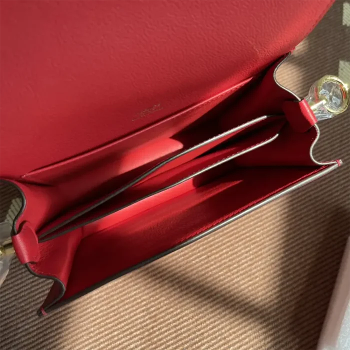 Hermes Women Roulis Mini Bag in Evergrain Calfskin-Red/Gold