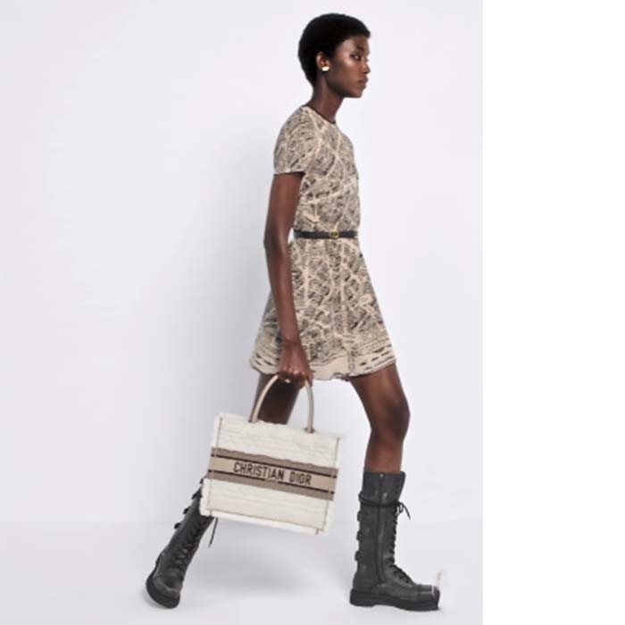 Dior Women CD Medium Book Tote Ice Cannage Shearling Christian Dior Paris Signature