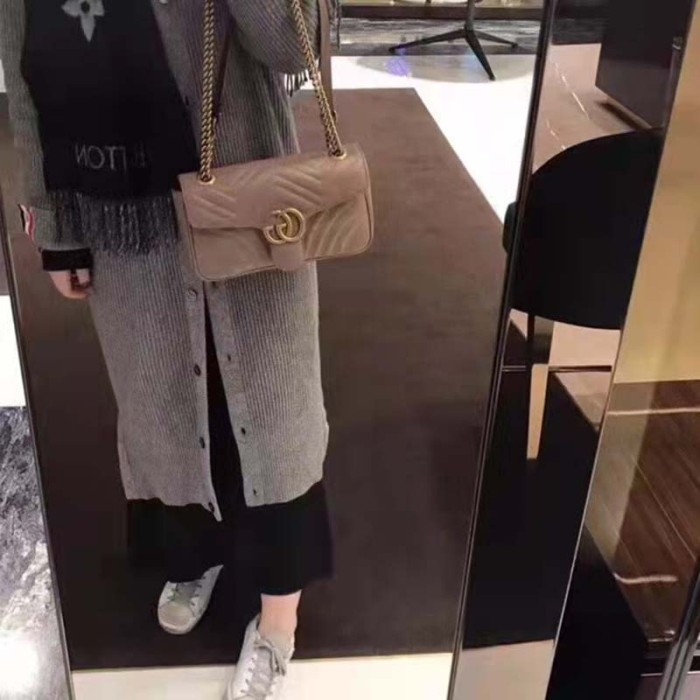 Gucci GG Women GG Marmont Small Matelassé Shoulder Bag Pink Double G