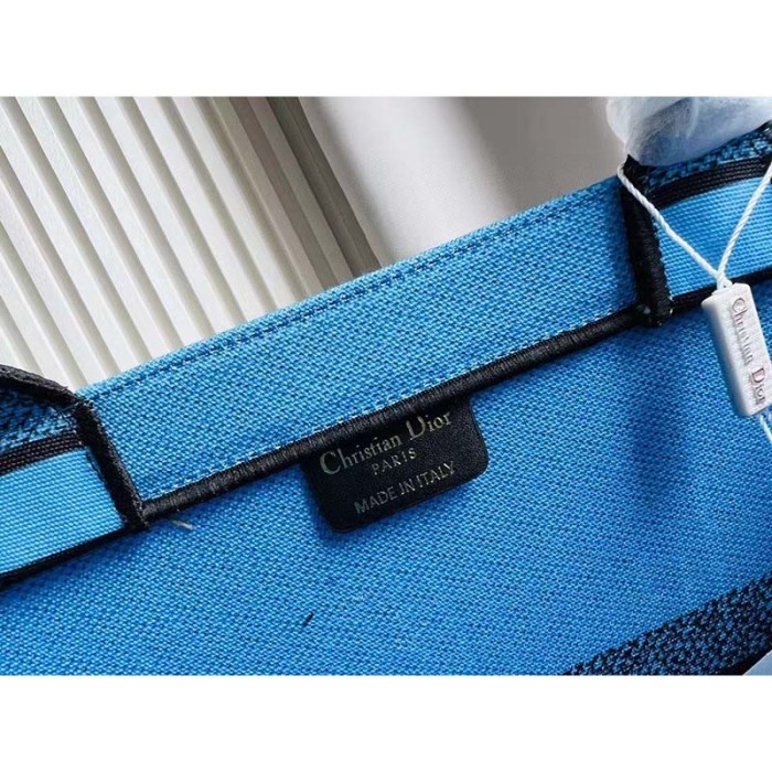 Dior Unisex CD Large Book Tote Blue Pink D-Jungle Pop Embroidery