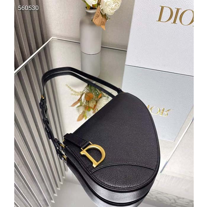 Dior CD Women Saddle Rodeo Pouch Black Goatskin