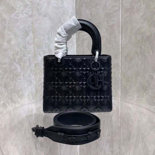 Dior Women Mini Lady Dior Bag Black Cannage Calfskin with Diamond Motif