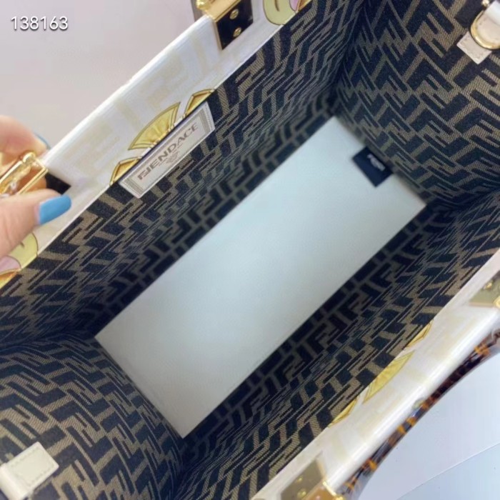 Fendi Women Fendi Sunshine Medium Fendace Printed FF White Leather Shopper