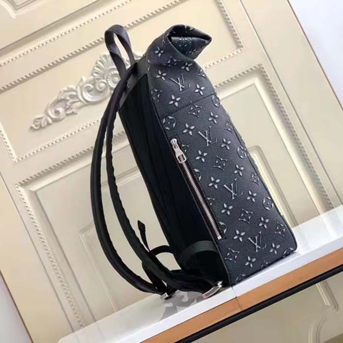 Louis Vuitton LV Unisex Roll Top Backpack Black Charcoal Cowhide Leather