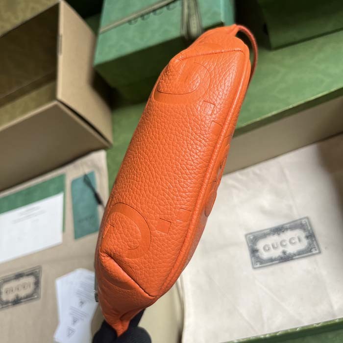 Gucci Unisex Jumbo GG Small Belt Bag Orange Leather Zip Closure