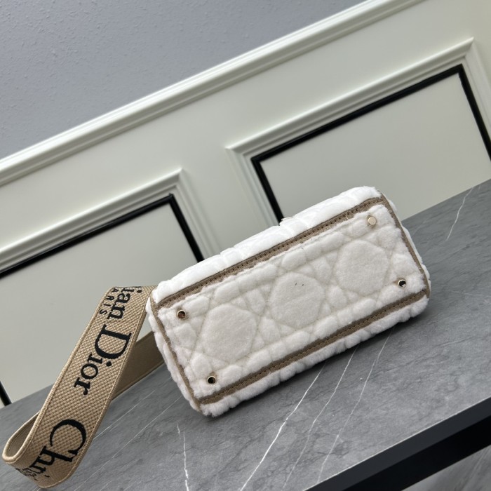 Dior Women CD Medium Lady D-Lite Bag Ice Cannage Shearling Interior Zip Large Patch Pocket