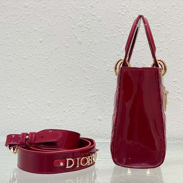 Dior Women Small Lady Dior Bag Cherry Red Patent Cannage Calfskin