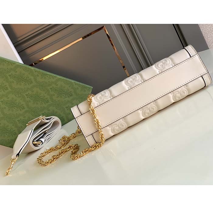Gucci Women GG Matelassé Leather Small Bag Beige Double G