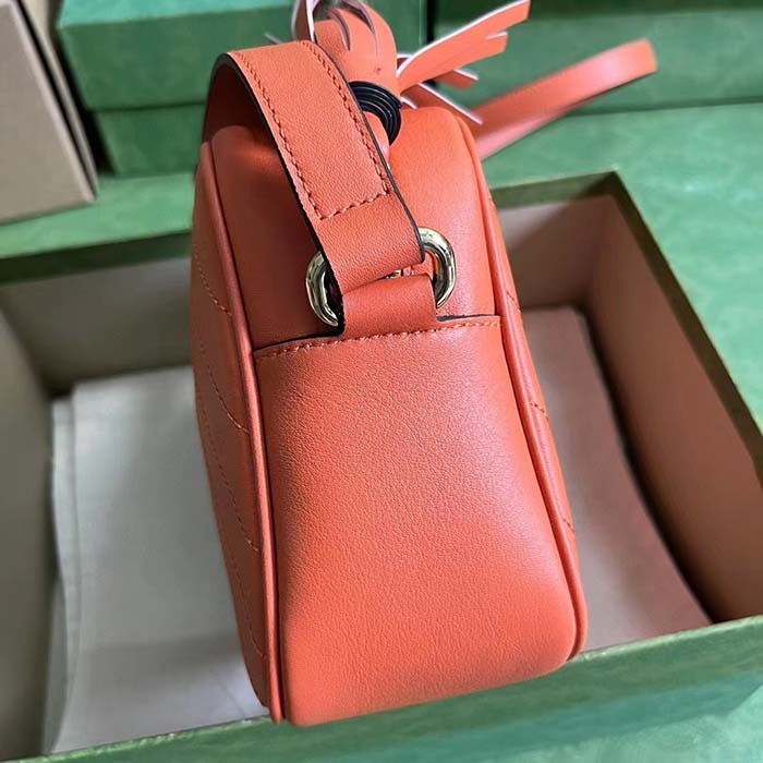 Gucci Women GG Blondie Small Shoulder Bag Orange Leather Round Interlocking G