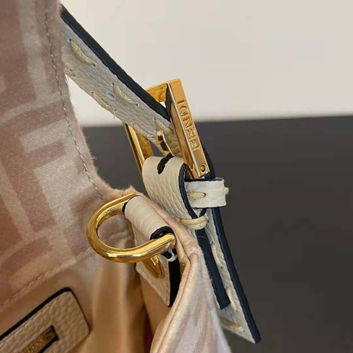 Fendi Women Medium Baguette 1997 Beige FF Wool Bag