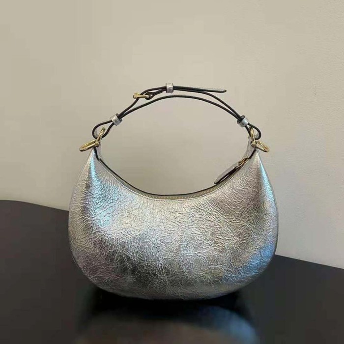 Fendi Women Fendigraphy Small Silver Laminated Leather Bag