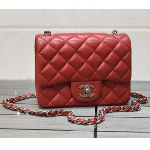Chanel Women Mini Flap Bag Calfskin Leather Gold-Tone Metal Red