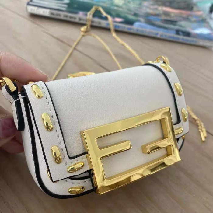 Fendi Women Nano Baguette White Nappa Leather Charm