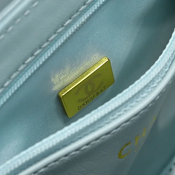 Chanel Women CC Mini Kelly Shopping Bag Shiny Aged Calfskin-Blue