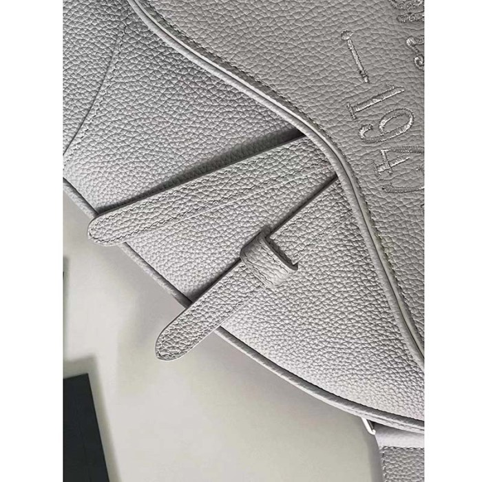 Dior Unisex CD Saddle Bag Dior Gray Grained Calfskin 'Christian Dior 1947' Signature