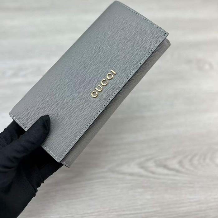 Gucci Unisex GG Continental Wallet Light Grey Leather Taffeta Lining