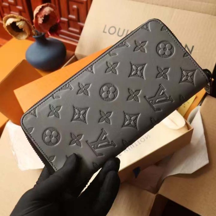 Louis Vuitton LV Unisex Zippy Wallet Galet Gray Mahina Perforated Calf Leather