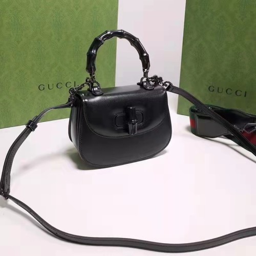 Gucci Women Bamboo 1947 Mini Top Handle Bag Black Leather Bamboo Hardware