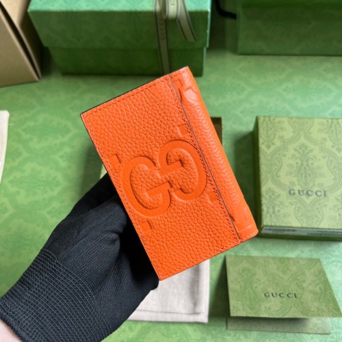 Gucci Unisex Jumbo GG Card Case Orange Jumbo GG Leather Moiré Lining
