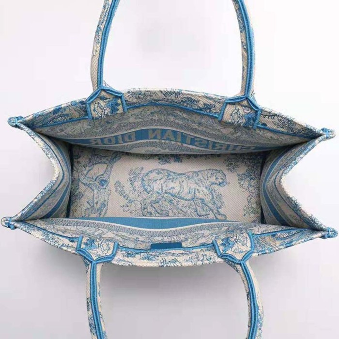 Dior Women Small Dior Book Tote Cornflower Blue Toile De Jouy Embroidery