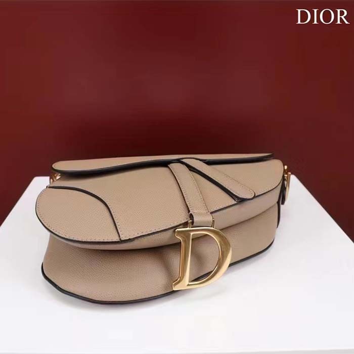 Dior Women CD Saddle Bag Strap Sand-Colored Grained Calfskin