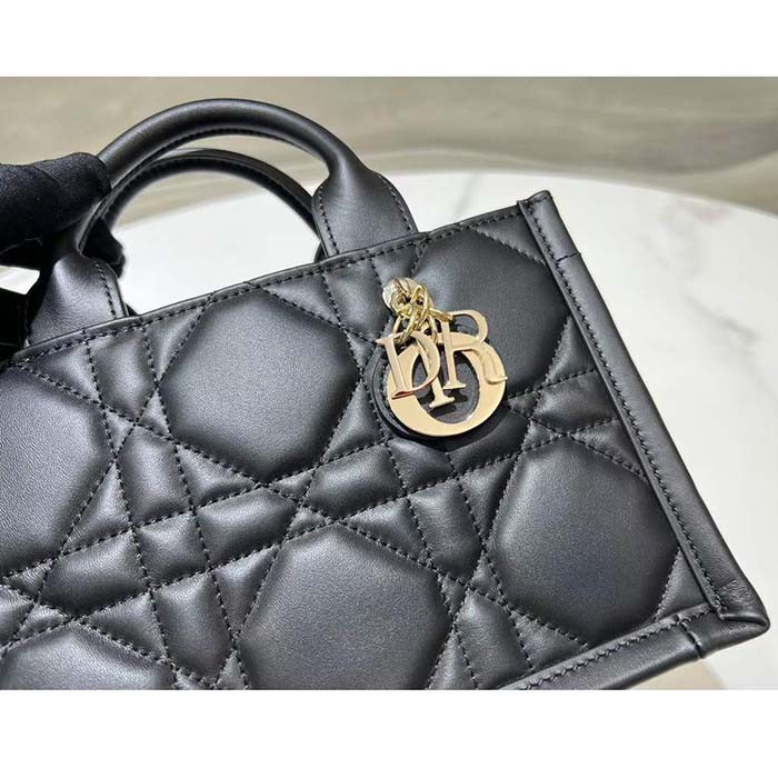 Dior Unisex CD Mini Dior Book Tote Black Macrocannage Calfskin