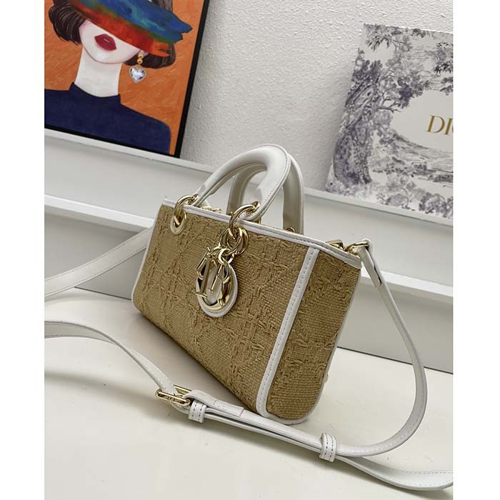 Dior Women CD Small Lady D-Joy Bag Natural Macrocannage Raffia