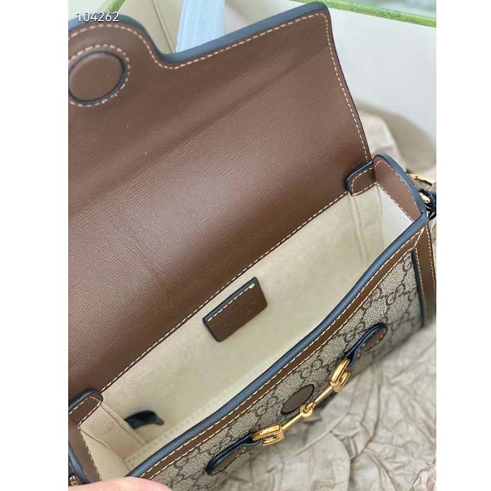 Gucci Unisex Horsebit 1955 Mini Bag Beige Ebony GG Supreme Canvas