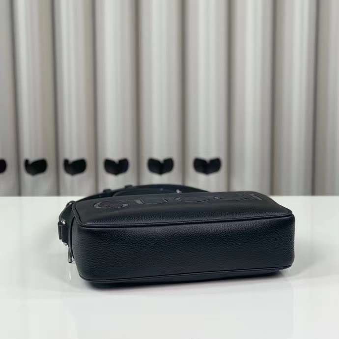 Gucci Unisex Mini Shoulder Bag Black Leather Grey Black GG Supreme Canvas