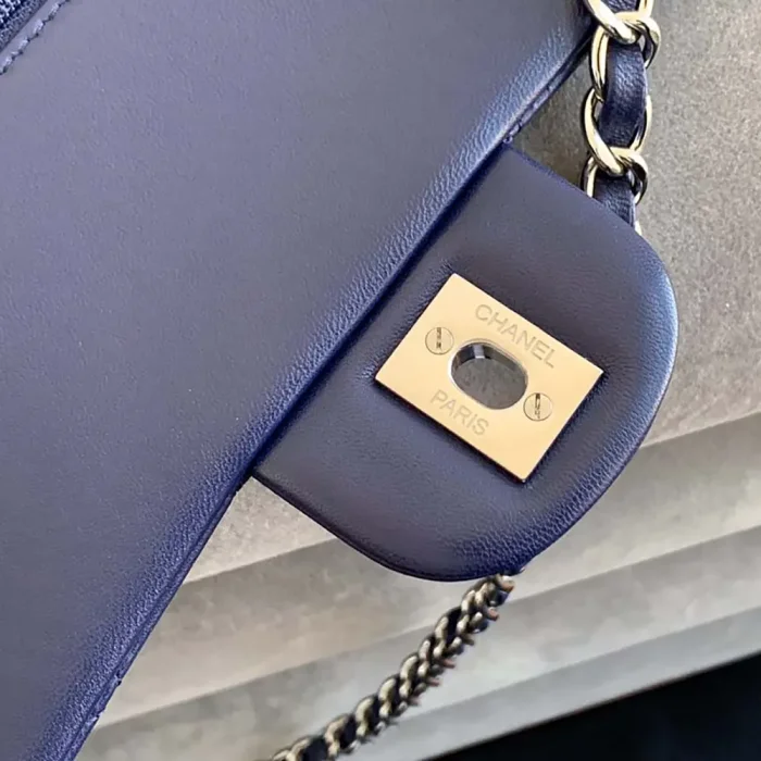 Chanel Women Classic 11.12 Handbag in Lambskin Leather-Navy