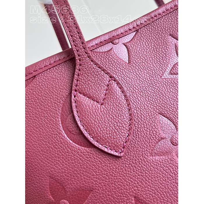 Louis Vuitton LV Unisex Neverfull MM Wine Red Monogram Empreinte Embossed Grained Cowhide Leather