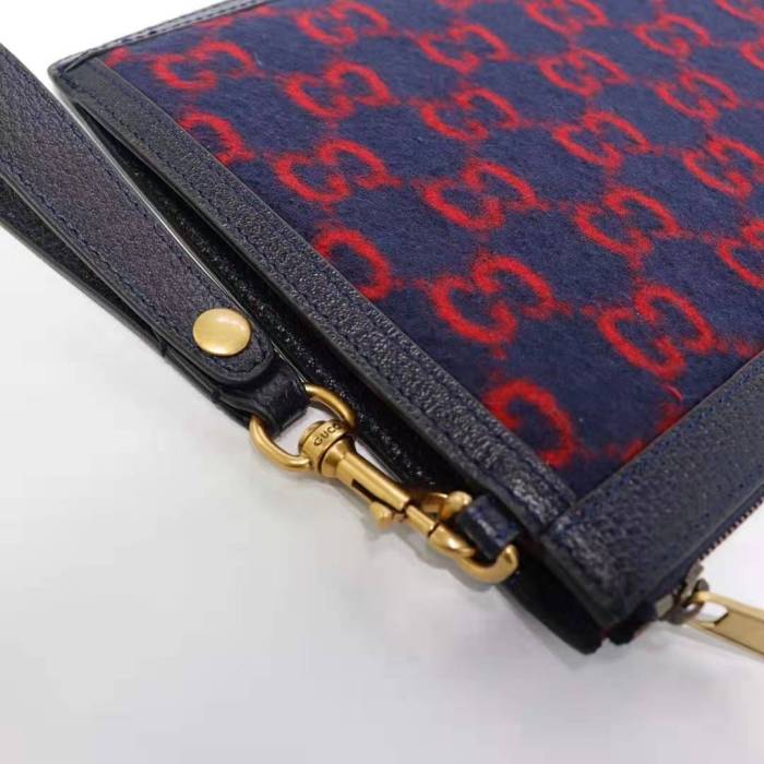 Gucci GG Unisex GG Wool Pouch in Blue and Red GG Wool