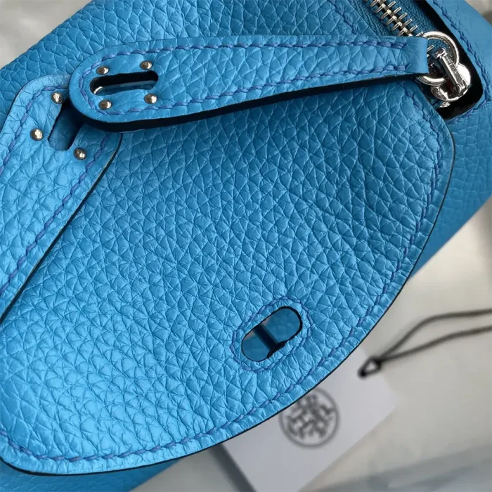 Hermes Women Lindy Mini 19 in Clemence Leather-Blue/Silver